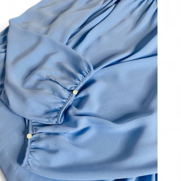 NWOT JCrew Blouse Woman's 22 Plus sz Light Blue Sheer Back Peephole tie - Picture 5 of 9